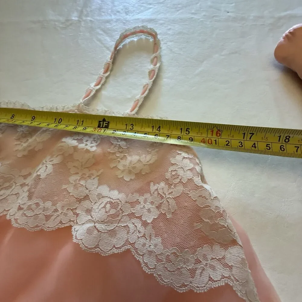 VTG Janelle Nightgown Pink/Coral Lace Bodice Floor Length Maxi Slip Dress